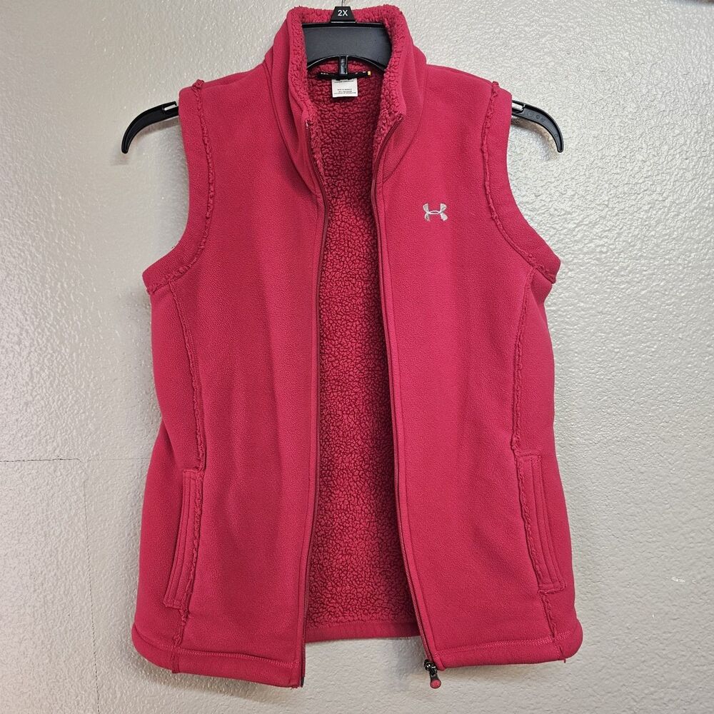 Under Armour Women S Red Fleece Vest Full Zip Sherpa Lined Fall Layering FF346